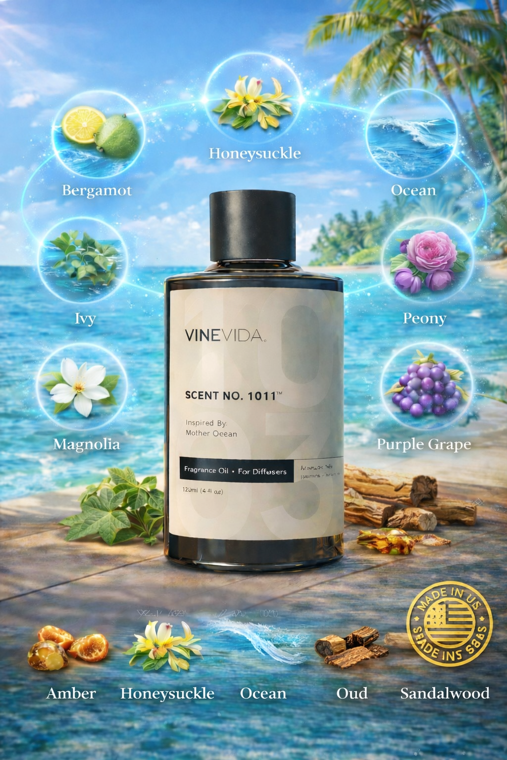 Aceite Aromático 120 ML para Difusor Eléctrico Premium inspirado en Mother Ocean & Margaritaville Hotel Miami