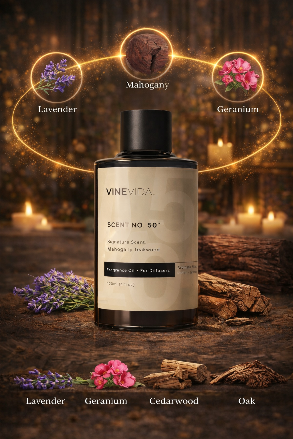 Aceite Aromático 120 ML para Difusor Eléctrico Premium Mahogany & Teak Wood